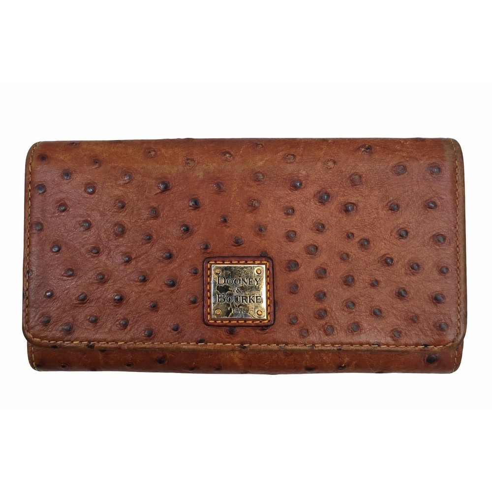 Dooney & Bourke Ostrich Embossed Leather Continental Clutch Wallet Brown